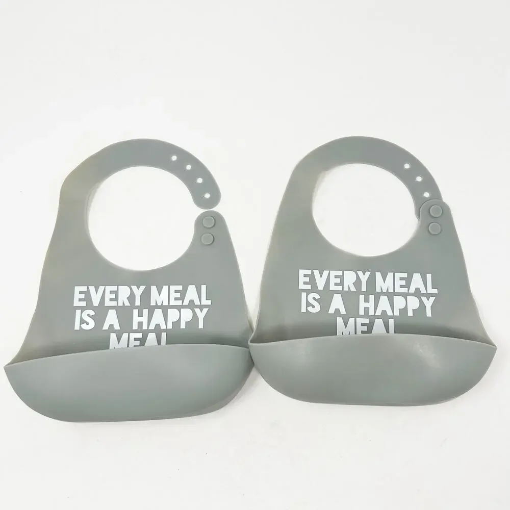 Bella Tunno Tots Baby Every Meal Is A Happy Meal Feeding‎ Silicone Bib Set of 2